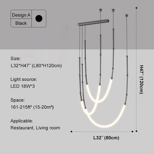 Creative Chandelier Line With C-shaped Ceiling Lamp Decor  Living Room Showroom Hanging Lights Fixture Black/Gold