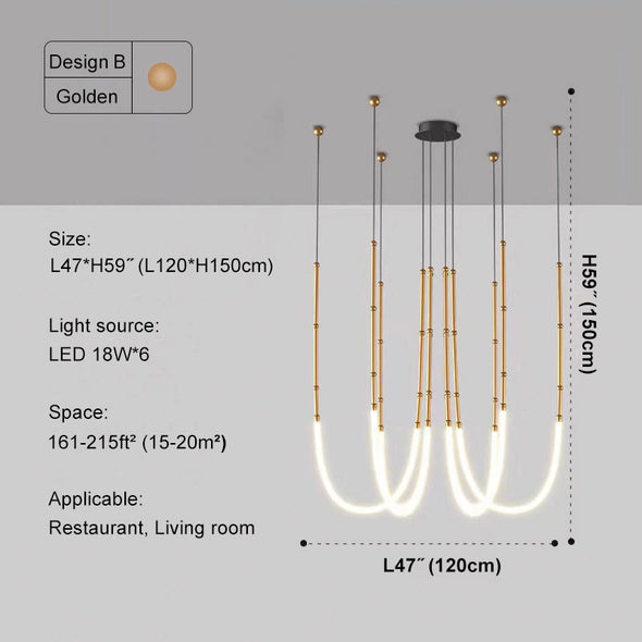 Creative Chandelier Line With C-shaped Ceiling Lamp Decor  Living Room Showroom Hanging Lights Fixture Black/Gold