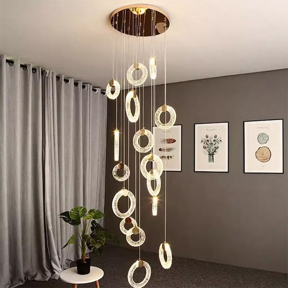 Modern Circle Chandeliers Crystal Led Villa Home Decor Living Room Stairway Hanging Lamps Bedroom Dining Indoor Pendant Lights