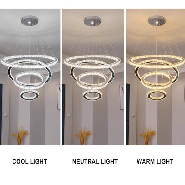 Crystal Mutil Rings Pendants Luxury Decor for Bedroom Living Room Chandelier LED Light