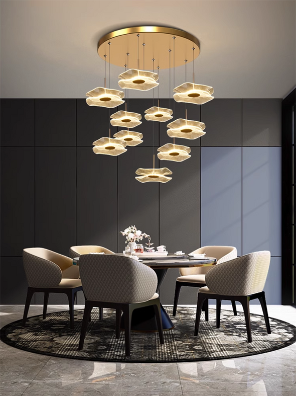 Lotus Leaf Chandeliers Decor For Kitchen Island New Chinese Style Pendant Lights Duplex Villa Stair Living Room Loft Apartment