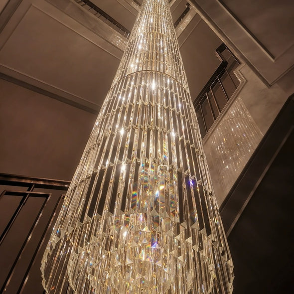 Modern Crystal Chandelier Large Hanging Pendant Light Long Ceiling Lamp For Spiral Staircase Villa