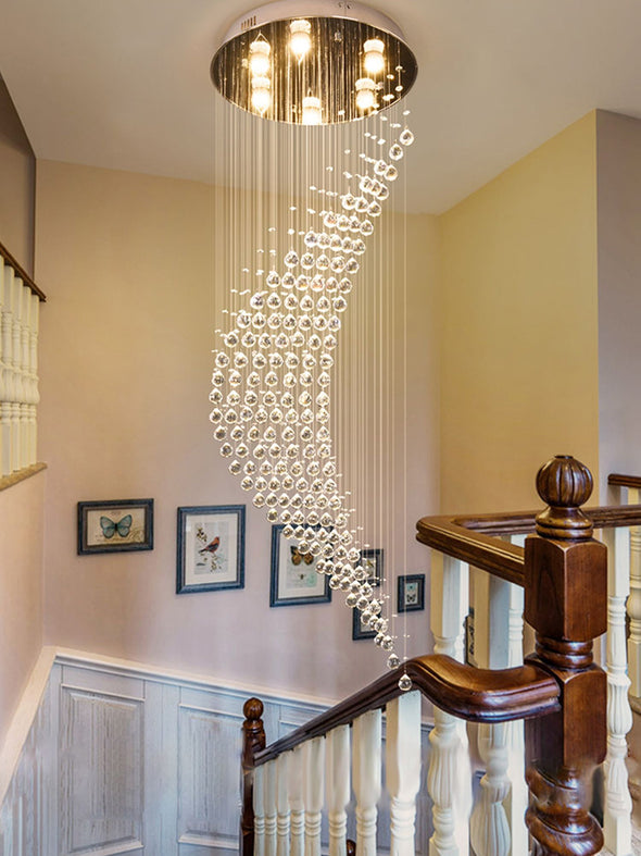 Modern Design Long Ceiling Crystal Chandelier For Spiral Staircase Foyer Flush Mount Light Fixture