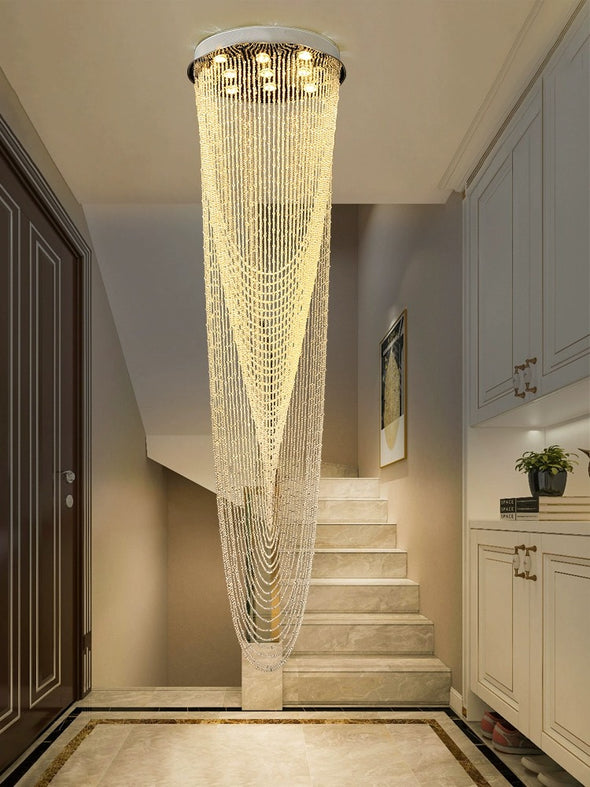 Modern Large Chandelier High Ceiling Staircase Flush Mount Light Crystal Fixture