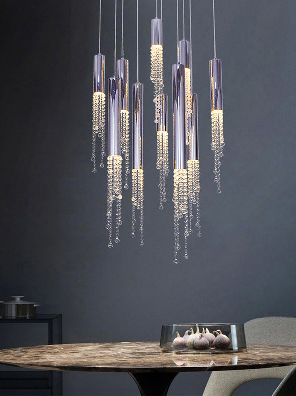 Tassel Crystal Chandelier Luxury Hanging Pendant Light For Hotel Lobby Living Room