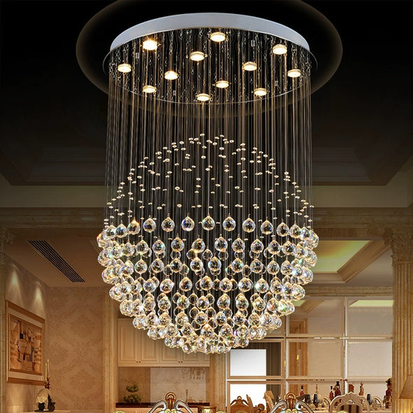 Modern Crystal Loft Long Ceiling Chandeliers Luxury Hanging Pendant For Staircase Foyer