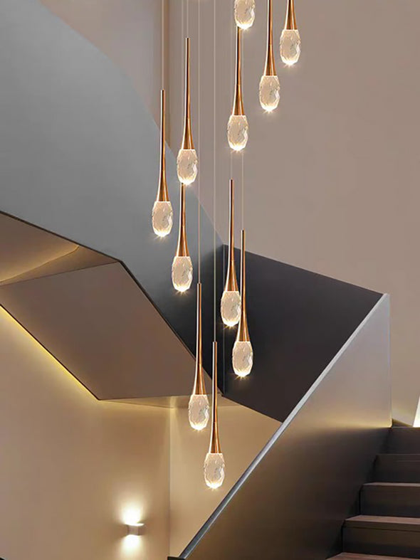 Luxury Raindrop Chandelier Long Ceiling Crystal Hanging Pendant Light Staircase Loft Villa Showroom