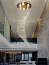 Modern Design Long Ceiling Crystal Chandelier For Spiral Staircase Foyer Flush Mount Light Fixture