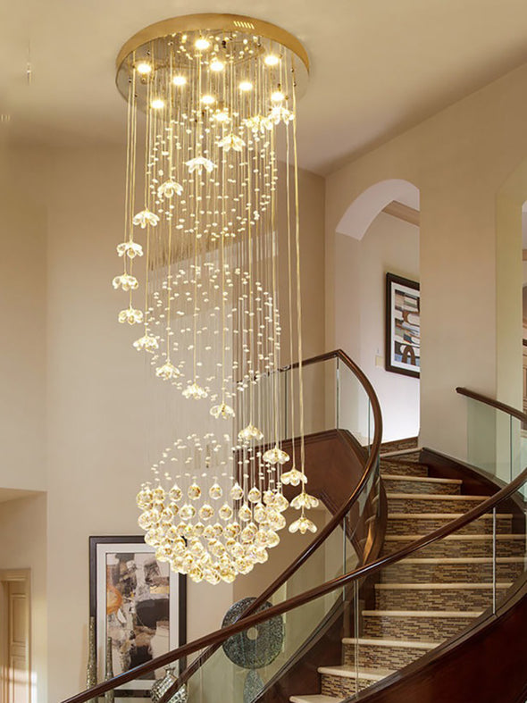 Modern Crystal Large Chandeliers For High Ceiling Foyer Luxury Flush Mount Light Fixture