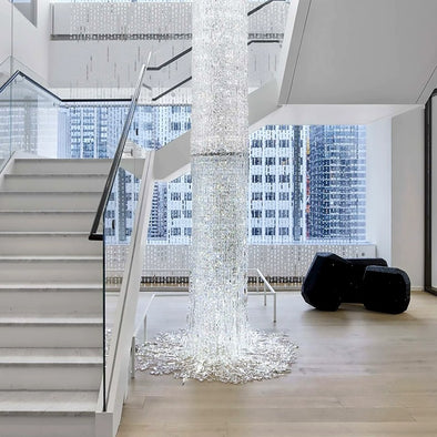 Luxury Waterfall Chandelier Crystal Large Long Pendant Light Fixture For Spiral Staircase Villa