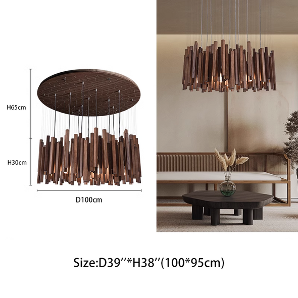 Ancient Style Chandeliers Retro Wabi-Sabi Solid Wooden Carving Restaurant Bedroom Living Room Hanging Lamps