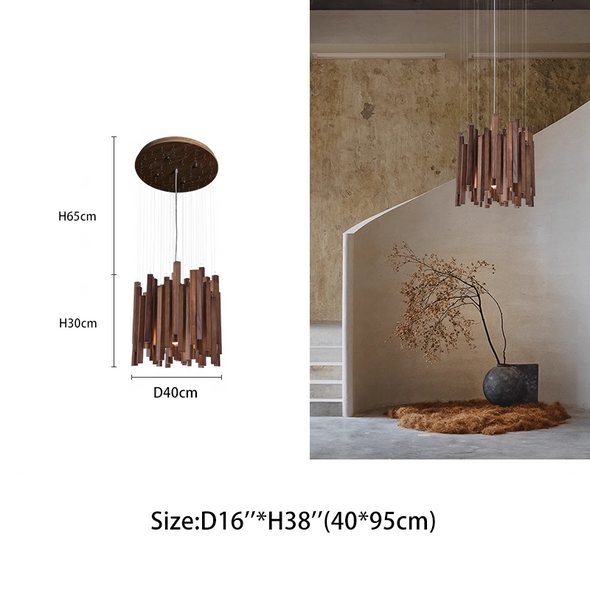 Ancient Style Chandeliers Retro Wabi-Sabi Solid Wooden Carving Restaurant Bedroom Living Room Hanging Lamps