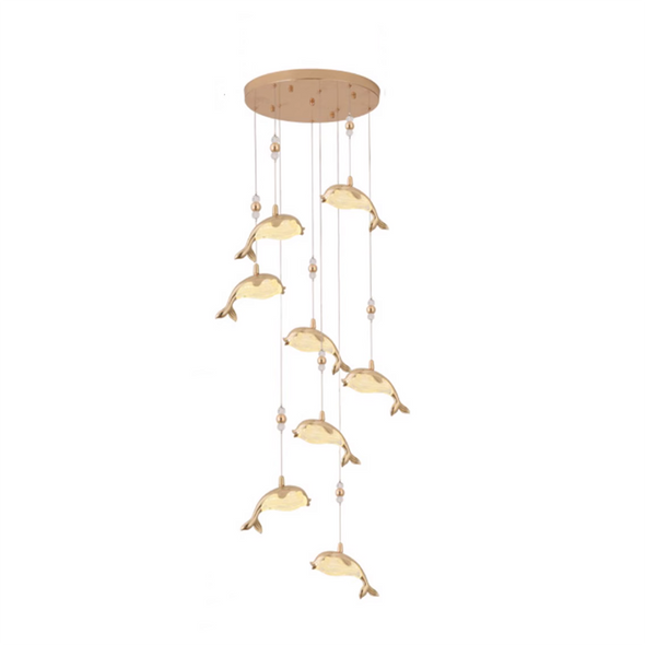 Dolphin Children's Room Chandeliers Creative Bedroom Bedside Golden Modern Luxury Staircase Living Room Pendant Lights Fixtures