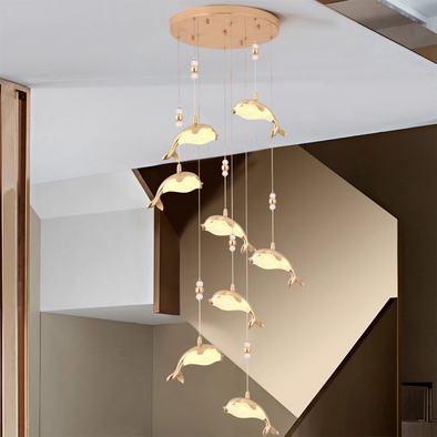 Dolphin Children's Room Chandeliers Creative Bedroom Bedside Golden Modern Luxury Staircase Living Room Pendant Lights Fixtures