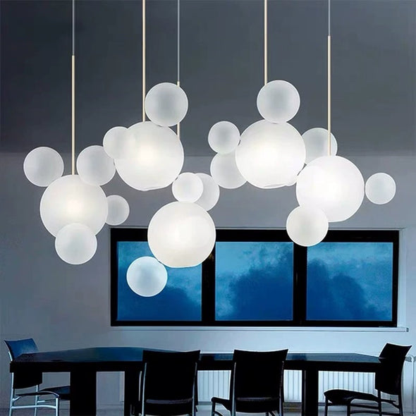 Minimalist Glass Ball Chandelier Long Ceiling Pendant Bubble Light Home Decor For Showroom Cafe