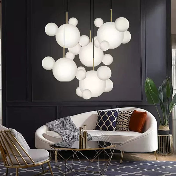 Minimalist Glass Ball Chandelier Long Ceiling Pendant Bubble Light Home Decor For Showroom Cafe