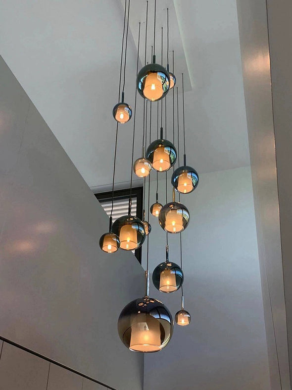 Creative Glass Pendant Lamp LED Orb Ceiling Chandelier For Loft Villa Staircase Hanging Lights