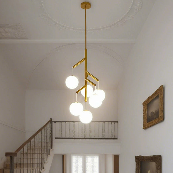 Retro Luxury Ball Chandelier Frosted Glass Pendant Light Loft Hanging Lamp For Staircase Foyer