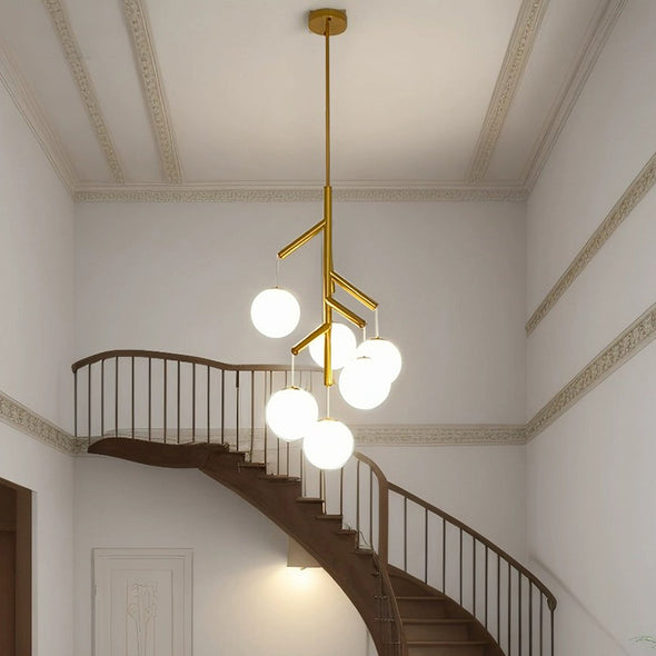 Retro Luxury Ball Chandelier Frosted Glass Pendant Light Loft Hanging Lamp For Staircase Foyer