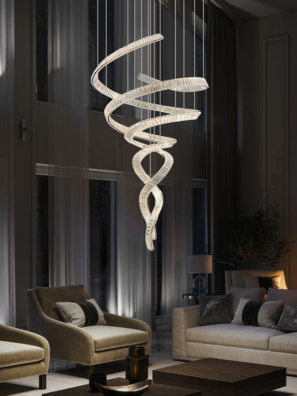 Crystal Ripple Pendant Luxury High Ceiling Chandelier Light For Staircase Hallway Foyer