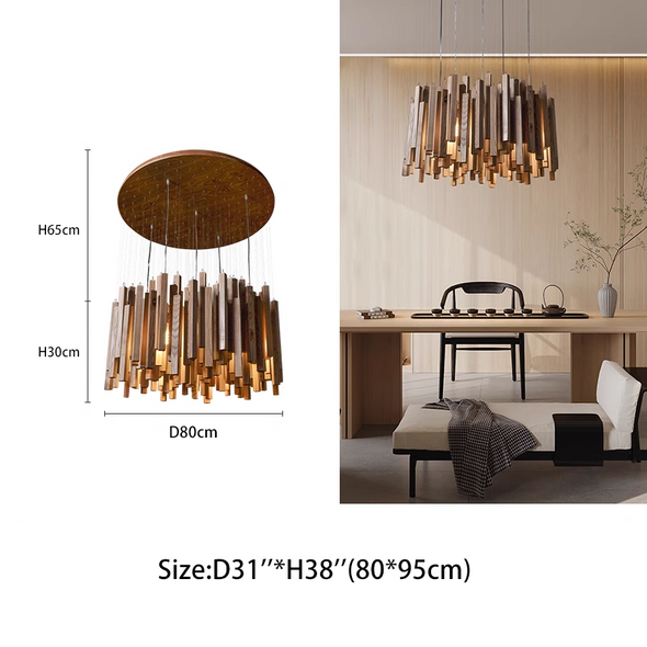 Ancient Style Chandeliers Retro Wabi-Sabi Solid Wooden Carving Restaurant Bedroom Living Room Hanging Lamps