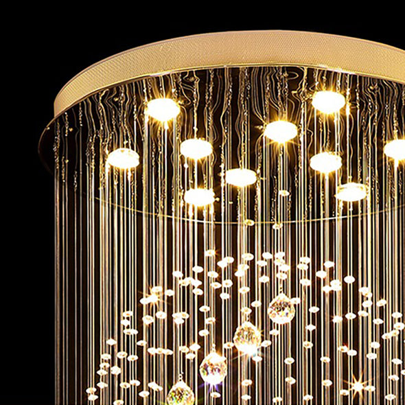 Modern High Ceiling Chandelier Crystal Spiral Staircase Loft Light Fixture Top Design Flush Mount