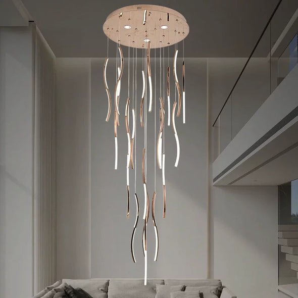 Luxury Hanging Chandelier Long Ceiling Loft Pendant Light For Spiral Staircase