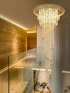 Modern Raindrop Crystal Long Ceiling Chandelier Luxury Flush Mount Lighting Fixture Staircase Lobby Loft