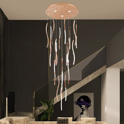 Luxury Hanging Chandelier Long Ceiling Loft Pendant Light For Spiral Staircase