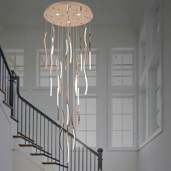 Luxury Hanging Chandelier Long Ceiling Loft Pendant Light For Spiral Staircase