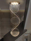 Modern High Ceiling Chandelier Crystal Spiral Staircase Loft Light Fixture Top Design Flush Mount