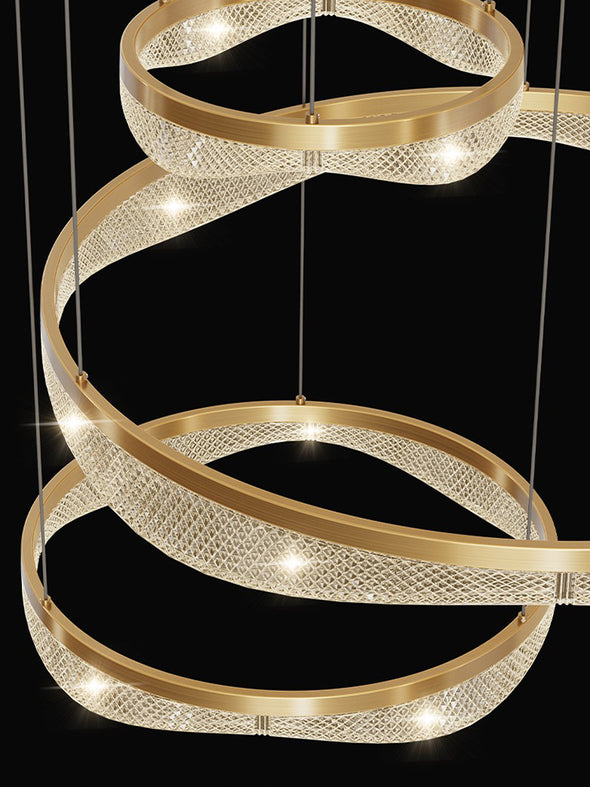 Copper Ring Chandelier Luxury Gold Rings Long Ceiling Pendant Lamp For Staircase Living Room Loft Villa