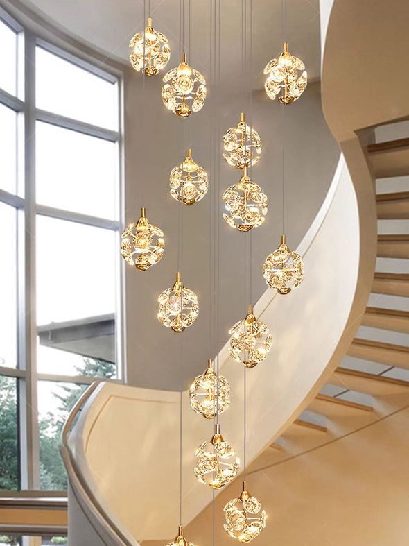 Luxury Chandelier Crystal Ball Hanging Pendant Lamp Home Decor For Loft Spiral Staircase