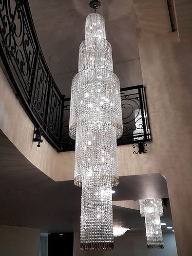 Large Crystal Chandelier Luxury Long Ceiling Pendant Light For Spiral Staircase Villa Foyer