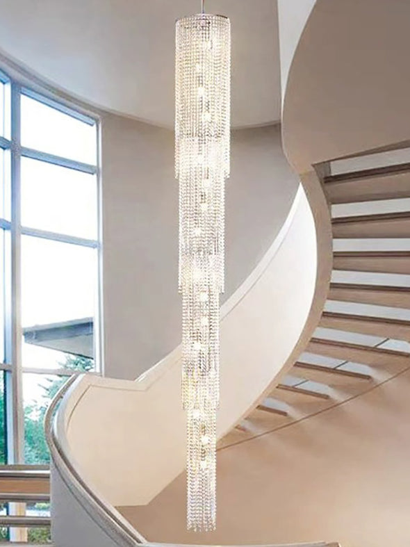 Luxury Crystal Chandelier Long Ceiling Pendant Light Home Decor For Villa Staircase