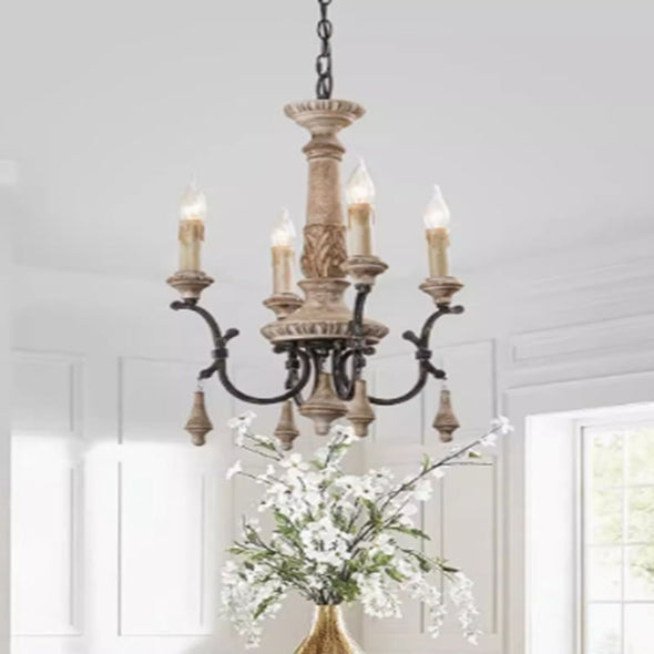 Farmhouse Retro Chandelier Candle Rustic Wood Light For Kitchen, Bedroom, Living Room, Hosue Office, Reading Room