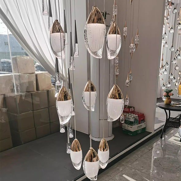 Modern Mango Chandeliers For Kitchen Island K9 Crystal Staircase Simple Nordic LED Pendant Lights Luxury Dining Room Living Room