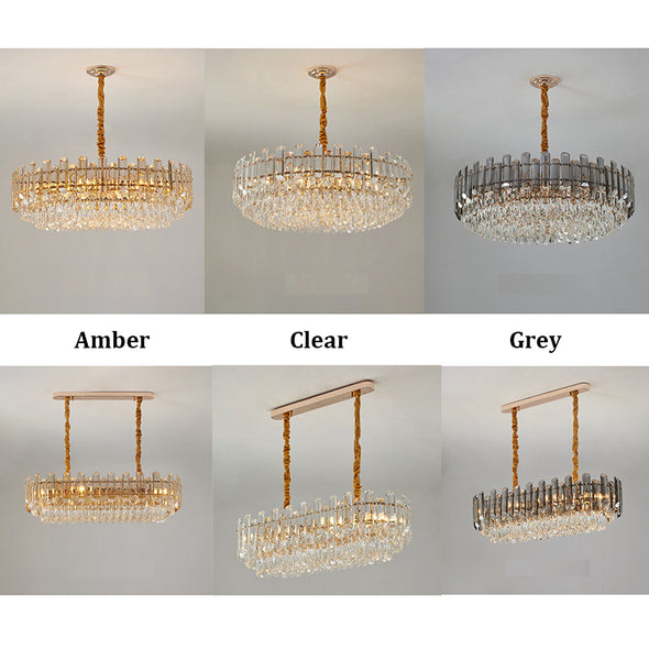 Modern Luxury Crystal Pendant Light Amber/ Clear/ Grey High Ceiling Chandelier For Kitchen Island Bedroom Living Room