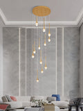 Crystal Raindrop Chandelier Long Ceiling Pendant Light Gold Lighting Fixture For Staircase Living Room