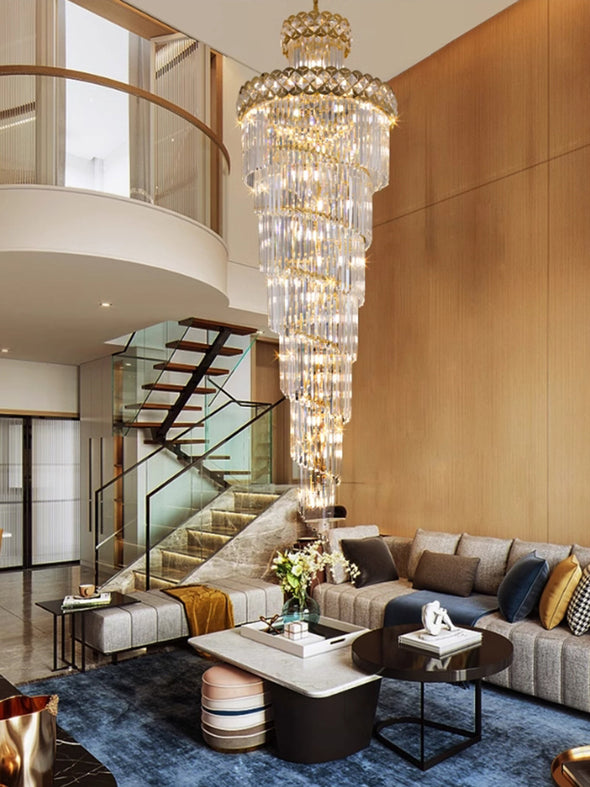 Modern Crystal Long Luxury Chandelier Staircase Lobby Villa Hotel Hall Decoration Ceiling Pendant light