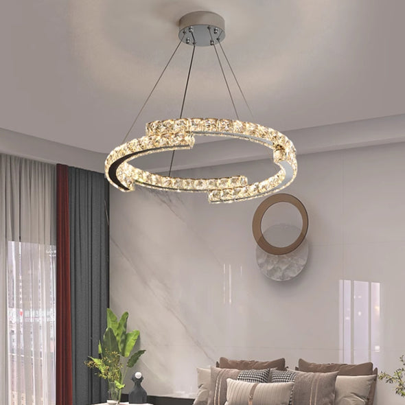 Modern Crystal LED Pendant Luxury Ring Ceiling Home Chandelier Decor Kitchen Island Living Dining Room Lighting