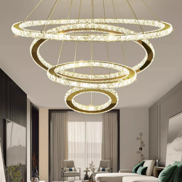 Crystal Mutil Rings Pendants Luxury Decor for Bedroom Living Room Chandelier LED Light