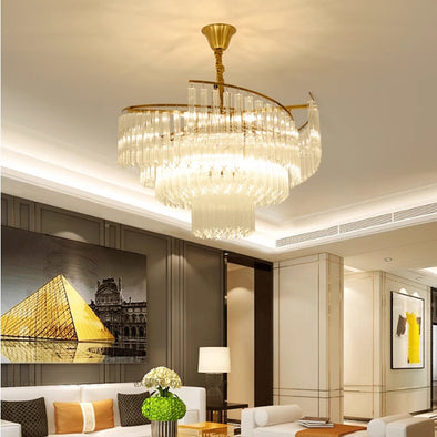 Modern Crystal Circular Pendants Luxury Lighting Decor for Bedroom Living Dining Room Golden Chandelier Light Fixture