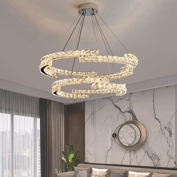 Modern Crystal LED Pendant Luxury Ring Ceiling Home Chandelier Decor Kitchen Island Living Dining Room Lighting