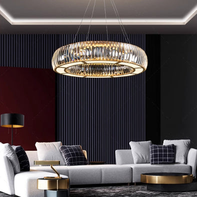 Luxury Crystal Pendants Modern Circular Ceiling Decor for Kitchen Island Living Dining Room Chandelier LED Light