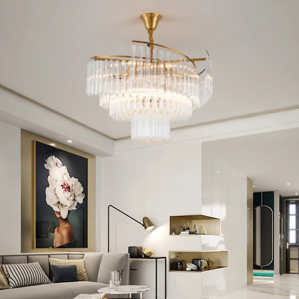 Modern Crystal Circular Pendants Luxury Lighting Decor for Bedroom Living Dining Room Golden Chandelier Light Fixture