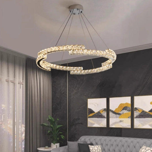 Modern Crystal LED Pendant Luxury Ring Ceiling Home Chandelier Decor Kitchen Island Living Dining Room Lighting