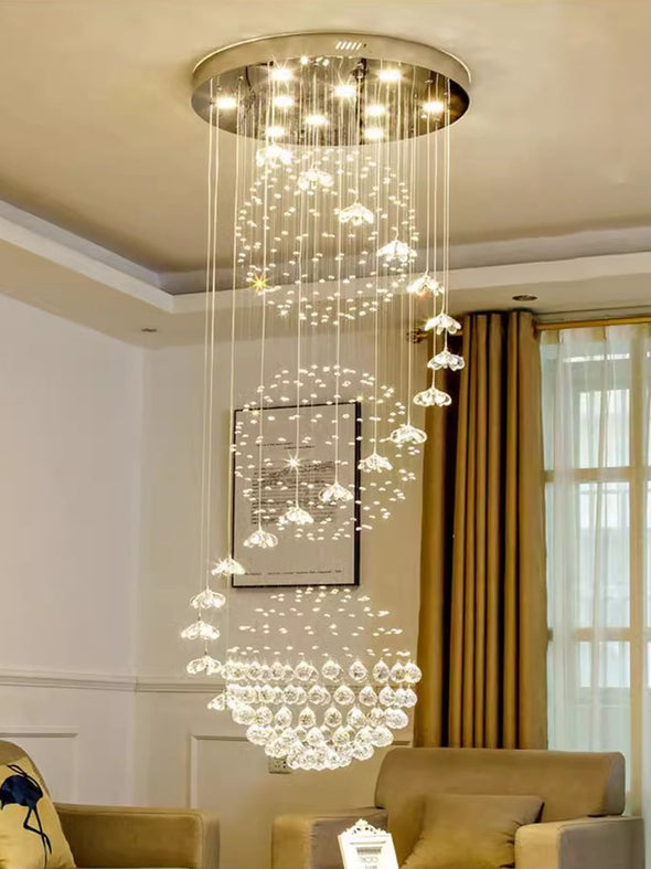 Modern Crystal Large Chandeliers For High Ceiling Foyer Luxury Flush Mount Light Fixture