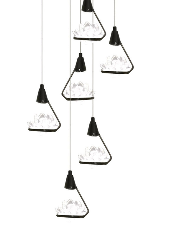 Modern Lotus Crystal Chandelier Adjustable Multi Light Hanging Pendant