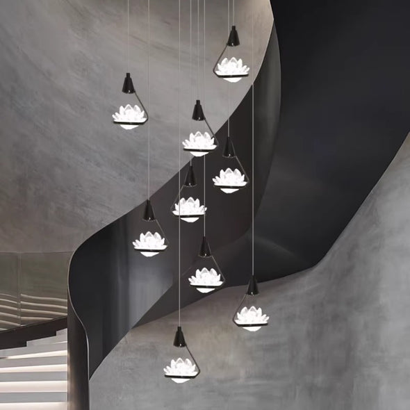Modern Lotus Crystal Chandelier Adjustable Multi Light Hanging Pendant